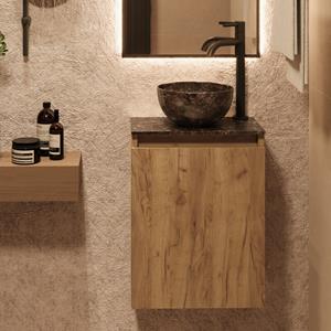 Fontana Dark Emperador Micro Marble toiletmeubel 40cm warm eiken