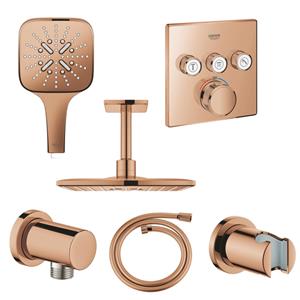 Grohe Rainshower Smartactive Regendoucheset Opbouw -hoofddouche vierkant 31cm - handdouche vierkant - plafondarm - inbouwbox - (glans) warm sunset SW98894 SW98902 SW105953 SW108085 SW116332 SW10772