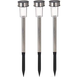 Pro Garden buitenlampen/tuinlampen - 4x - RVS koel wit - solar verlichting - cm - prik spotjes -