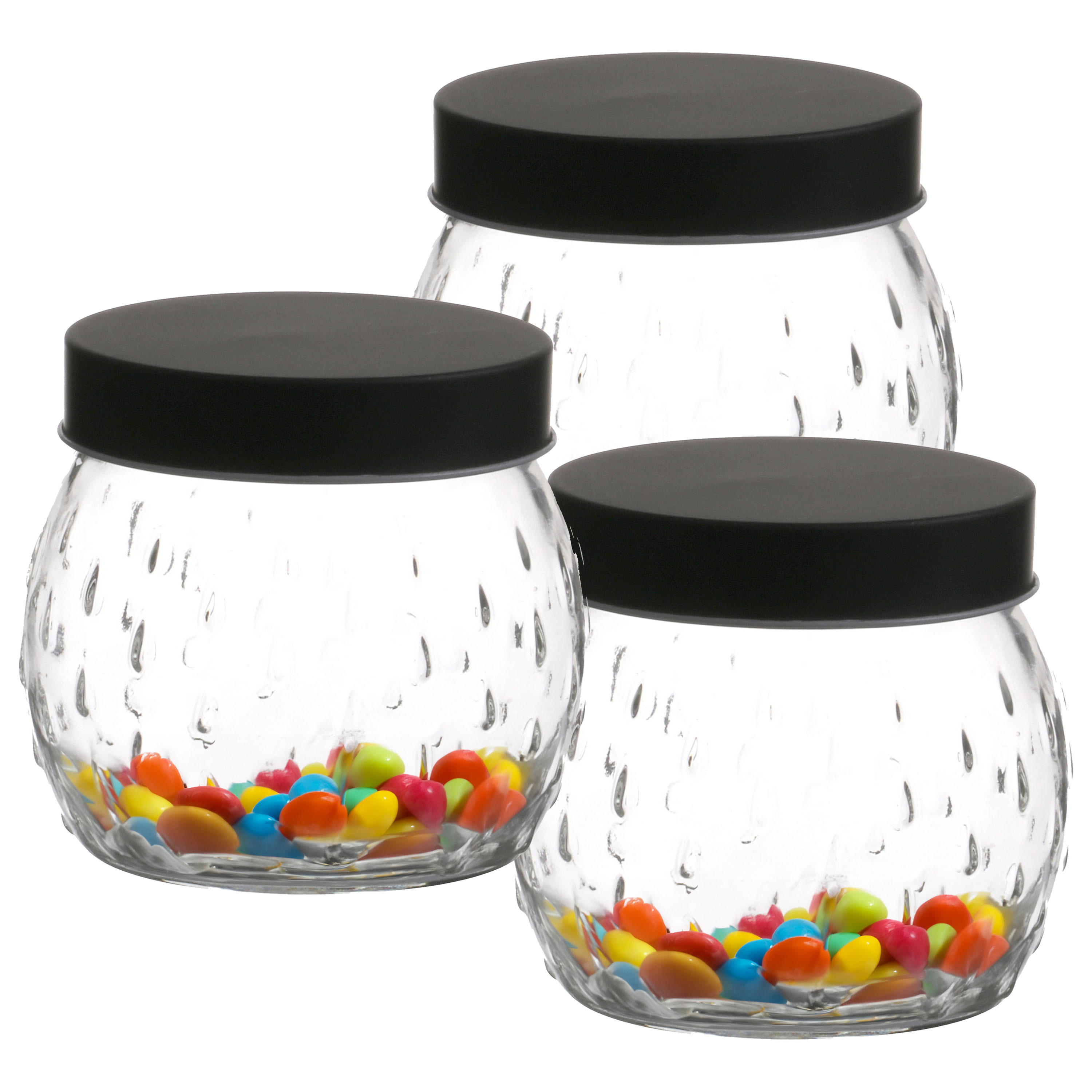 Urban Living Voorraadpot/bewaarpot Mora - 3x - 1L - glas - zwart - D13 x H13 cm -