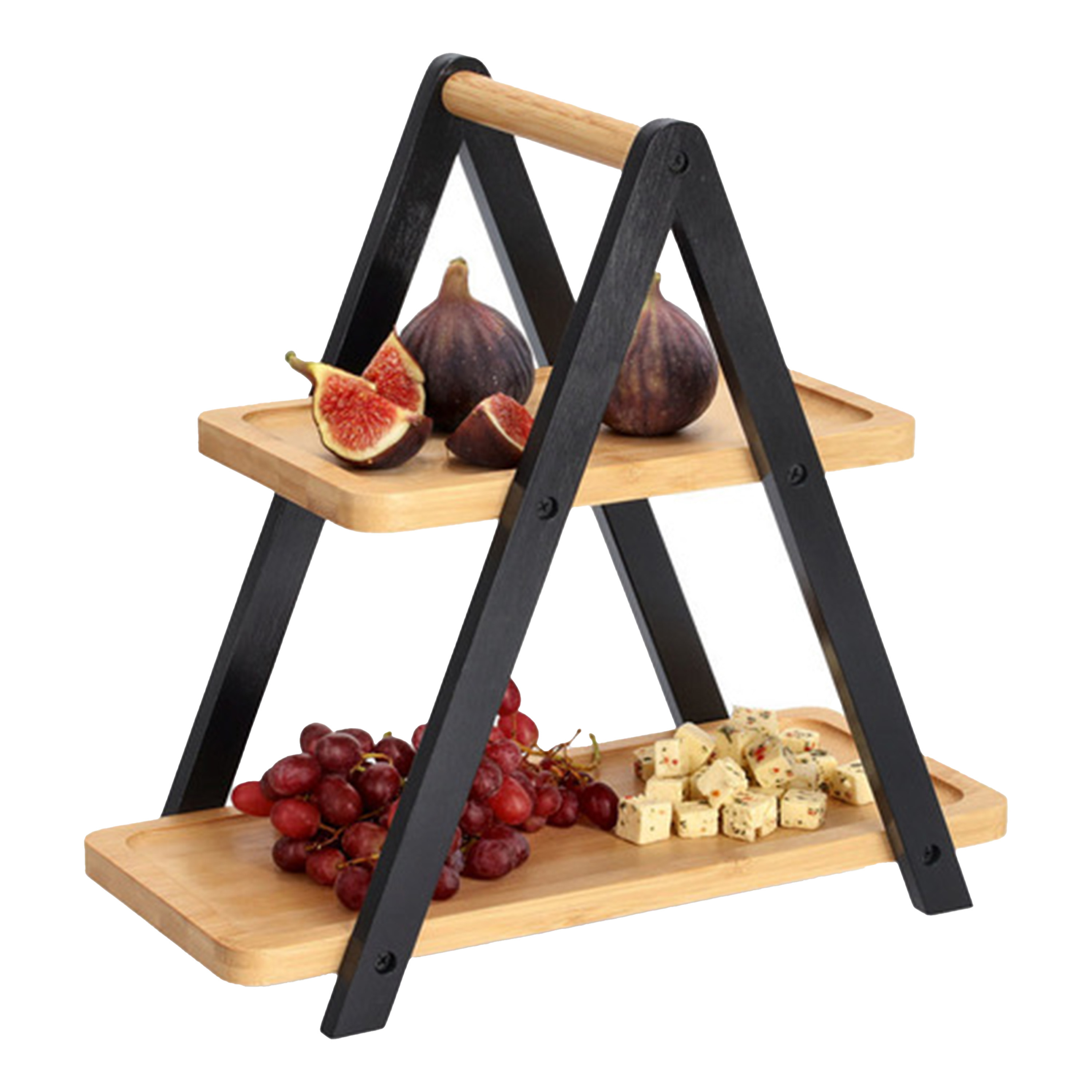 Zeller Etagere - bamboe hout - zwart - 2-laags - presenteren/serveren - x 17 x 32 cm - high tea/wine -