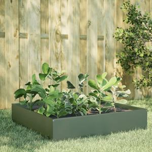 VidaXL Plantenbak verhoogd 100x100x33,5 cm staal olijfgroen