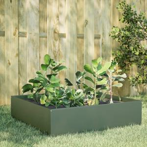 VidaXL Plantenbak verhoogd 100x100x25 cm staal olijfgroen