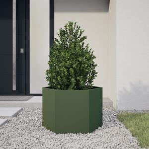 VidaXL Plantenbak zeshoek 69x60x45 cm staal olijfgroen