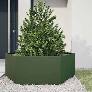 VidaXL Plantenbak zeshoek 138x120x45 cm staal olijfgroen