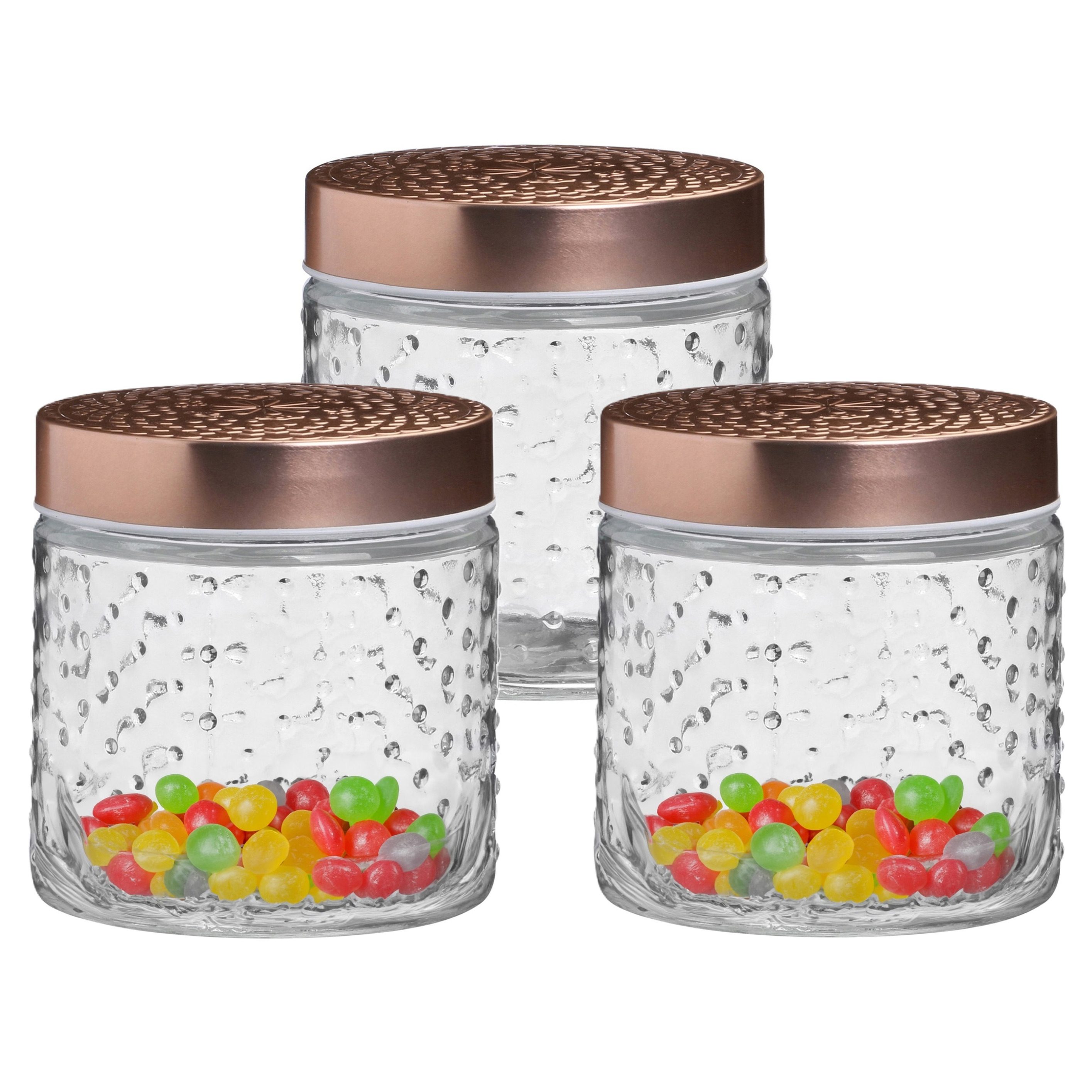 Urban Living Voorraadpot/bewaarpot Blair - 3x - 500 ml - glas - koperen deksel - D11 x H13 cm -