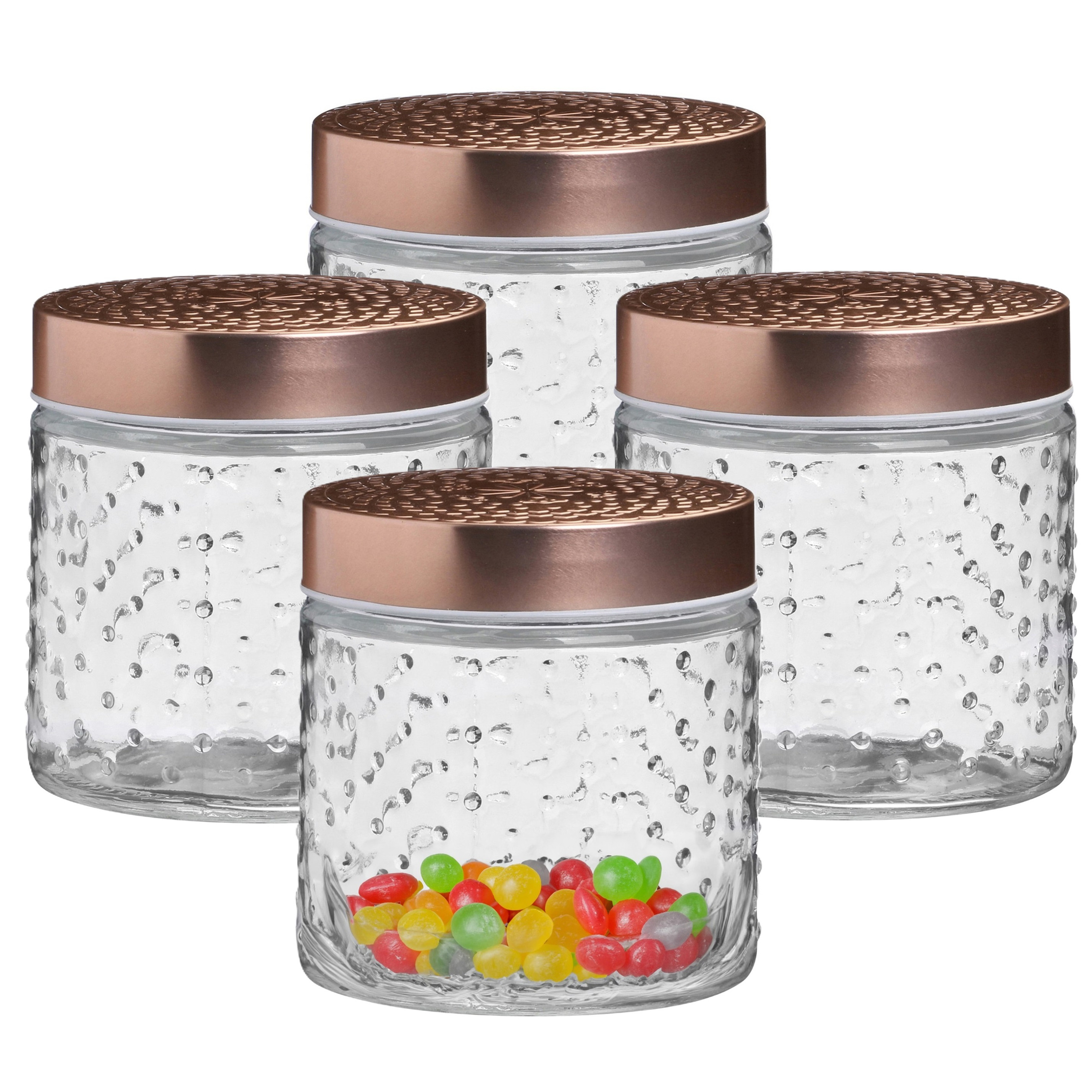 Urban Living Voorraadpot/bewaarpot Blair - 4x - 500 ml - glas - koperen deksel - D11 x H13 cm -