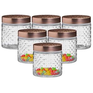 Urban Living Voorraadpot/bewaarpot Blair - 6x - 500 ml - glas - koperen deksel - D11 x H13 cm -