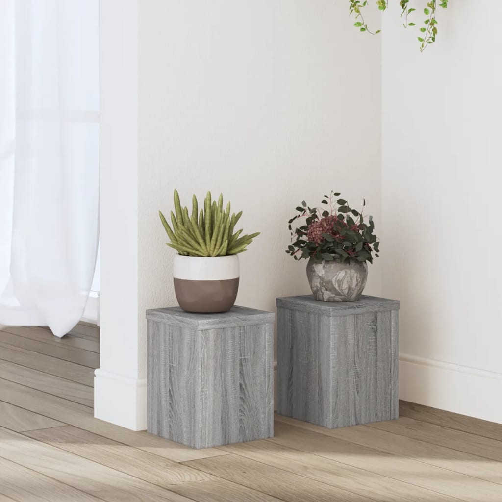 VidaXL Plantenstandaards 2 st 15x15x20 cm bewerkt hout grijs sonoma