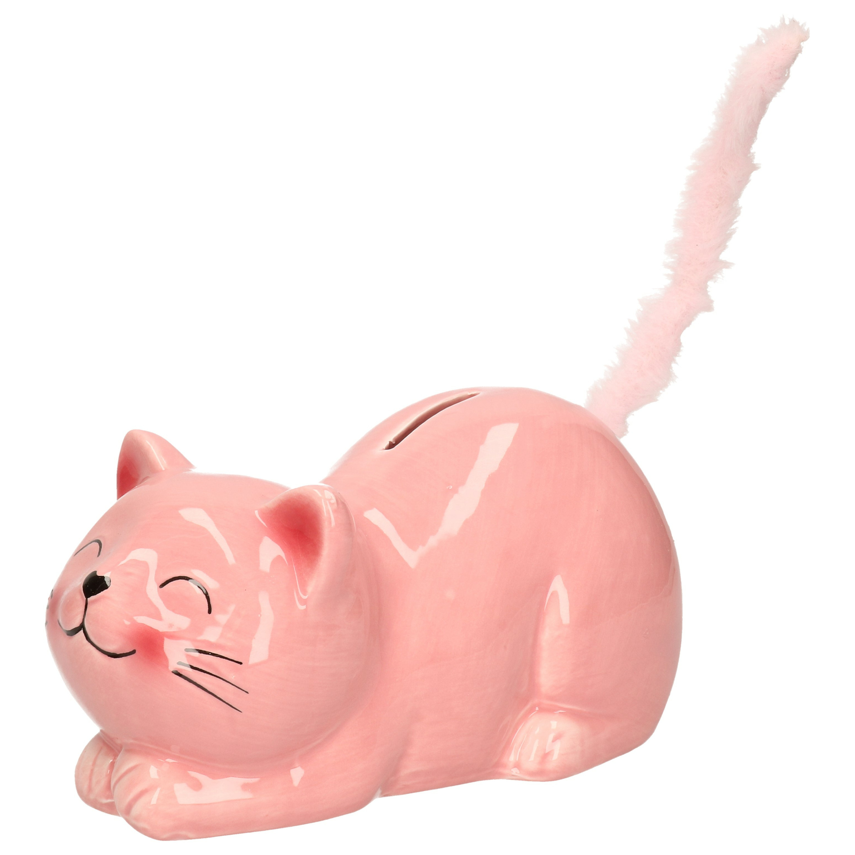 Merkloos Dieren spaarpot voor kind/volwassenen katje/poes - Keramiek - roze - 19 x 9 cm -