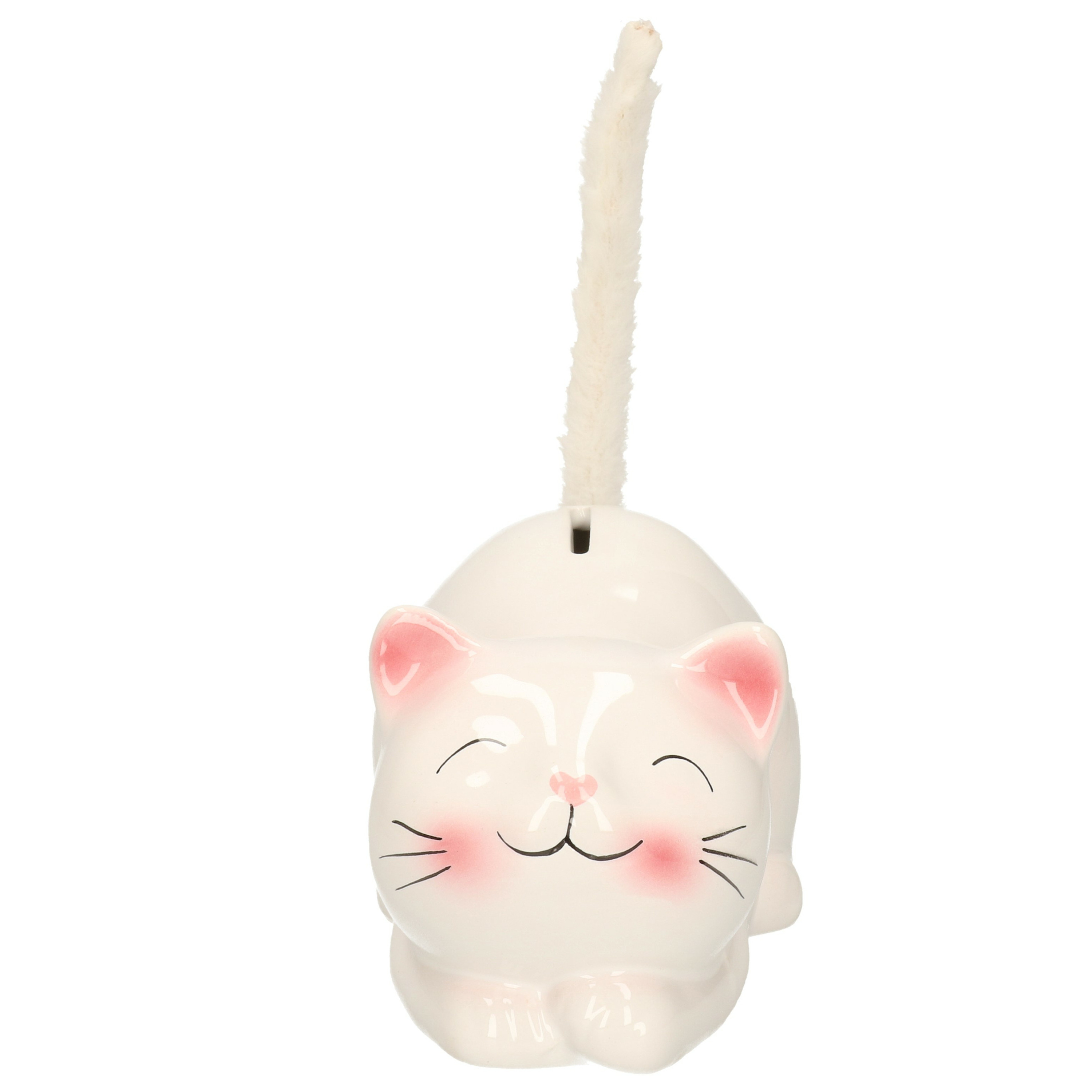 Merkloos Dieren spaarpot voor kind/volwassenen katje/poes - Keramiek - wit - 19 x 9 cm -