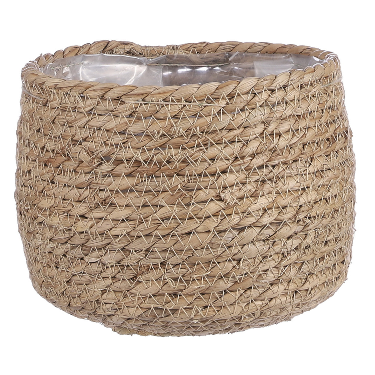 Mica Decorations Naturel beige rotan planten pot mand van gedraaid jute/riet H15 en D18 cm -