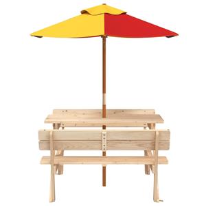 vidaXL Picknicktafel voor 4 kinderen met parasol massief vurenhout