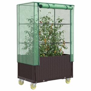 VidaXL Plantenbak verhoogd met hoes en wielen 80x50x182 cm rattanlook