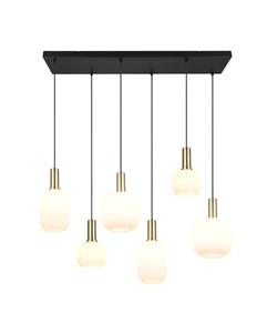 Trio Lighting Pendelleuchte Diva, 6-fl., messingfarben, opal, Metall, Glas