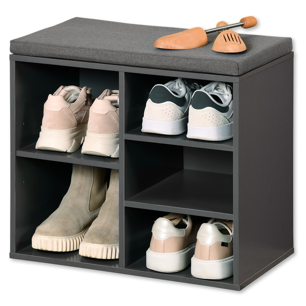 Kesper Schoenenrek/schoenenkast met zitvlak - donkergrijs - 5 paar - hout - L51 x B30 x H48 cm -