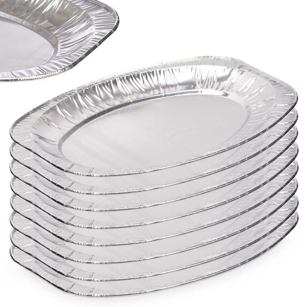 Kinvara Aluminium BBQ/verjaardag/hapjes serveerschalen - zilver - 8x stuks - 35 x 24 cm - wegwerp -