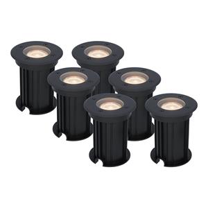 HOFTRONIC™ 6x Maisy dimbare LED grondspot - Rond - Zwart - 2700K warm wit - 5 Watt - IP67 straal waterdicht - 3 jaar garantie