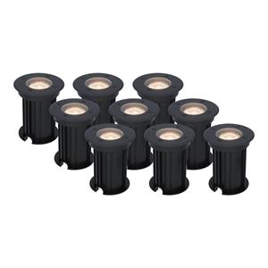 HOFTRONIC™ 9x Maisy dimbare LED grondspot - Rond - Zwart - 2700K - 5 Watt - IP67 - Voor buiten