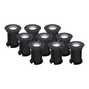 HOFTRONIC™ 9x Maisy dimbare LED grondspot - Rond - Zwart - 6000K daglicht wit - 5 Watt - IP67 straal waterdicht - 3 jaar garantie