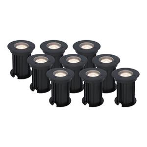 HOFTRONIC™ 9x Maisy dimbare LED grondspot - Rond - Zwart - 4000K neutraal wit - 5 Watt - IP67 straal waterdicht - 3 jaar garantie