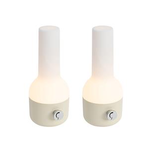 QAZQA Set van 2 buiten tafellampen beige met wit incl. LED oplaadbaar - Haard