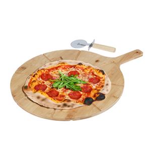 Excellent Houseware Pizza serveerplank met pizzasnijder - bamboe - cm - dubbelzijdig - pizzabord -