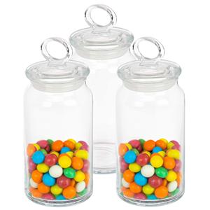 Pasabahce Snoeppot/voorraadpot met luchtdichte sierlijke deksel - 3x - voedsel - glas - 860 ml - D10 x H19 cm -