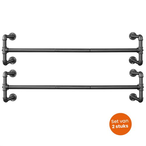 Goliving Kledingstang - Garderobestang - Voor Aan De Muur - Industrieel - 112 Cm - 2 Stuks - Zwart