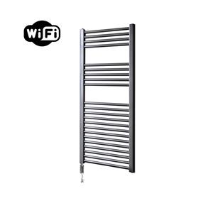 Sanicare elektrische design radiator 45x112cm gunmetal met WiFi en thermostaat links chroom