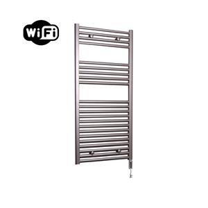 Sanicare elektrische design radiator 45x112cm inox-look met WiFi en thermostaat rechts chroom