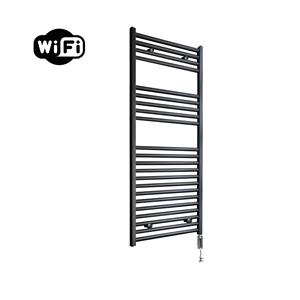 Sanicare elektrische design radiator 45x112cm zwart met WiFi en thermostaat rechts chroom