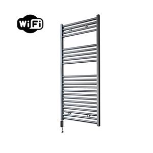 Sanicare elektrische design radiator 45x112cm gunmetal met WiFi en thermostaat links zwart