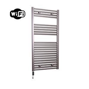 Sanicare elektrische design radiator 45x112cm inox-look met WiFi en thermostaat links zwart