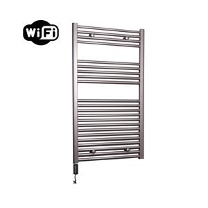 Sanicare elektrische design radiator 60x112cm inox-look met WiFi en thermostaat links zwart