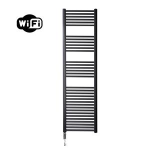 Sanicare elektrische design radiator 45x172cm zwart mat met WiFi en thermostaat links chroom