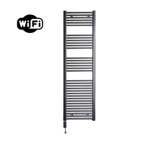 Sanicare elektrische design radiator 45x172cm gunmetal met WiFi en thermostaat links zwart