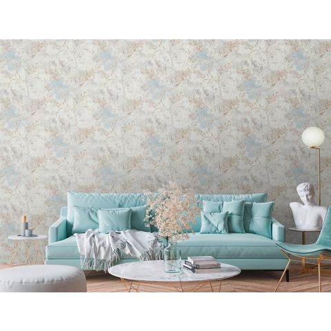 Living walls Vliesbehang Stories of Life Blumen-Tapete Beige Blau florale Vliestapete (1 stuk)