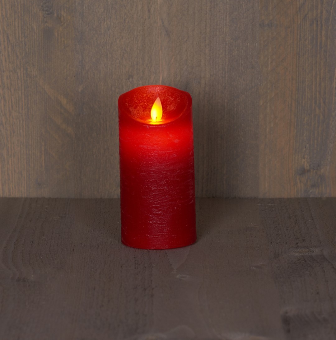 Anna's Collection Batterijverlichting kaars wax rustiek bewegende vlam 7,5x15cm rood 3xaaa/timer - 