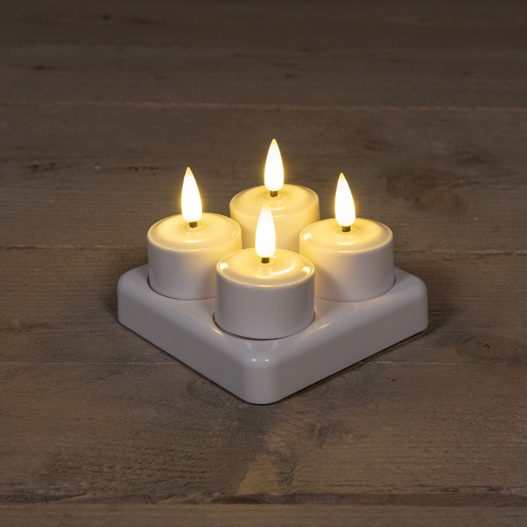 Anna's Collection Set 4 St 3D Wick Rechargeable White Tealight Dia3,8 cmxh5 cm - 