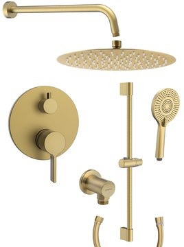 Sapho Cubemix inbouw regendouche 30cm met wandarm, handdouche en glijstang goud mat