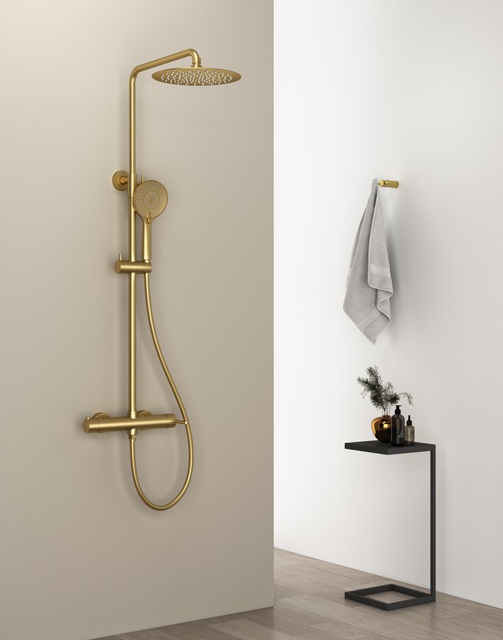 Sapho Iconic opbouw regendouche 25cm met thermostaatkraan goud mat