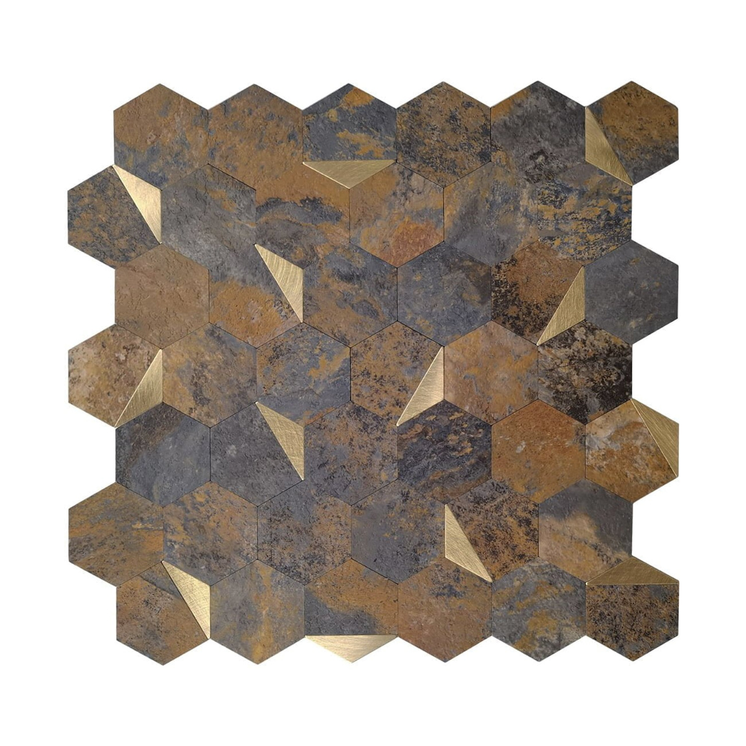 Isodeco Mozaïek  Steenstrip Hexagon Zelfklevend 28.0x29.0 cm Roest Goud 