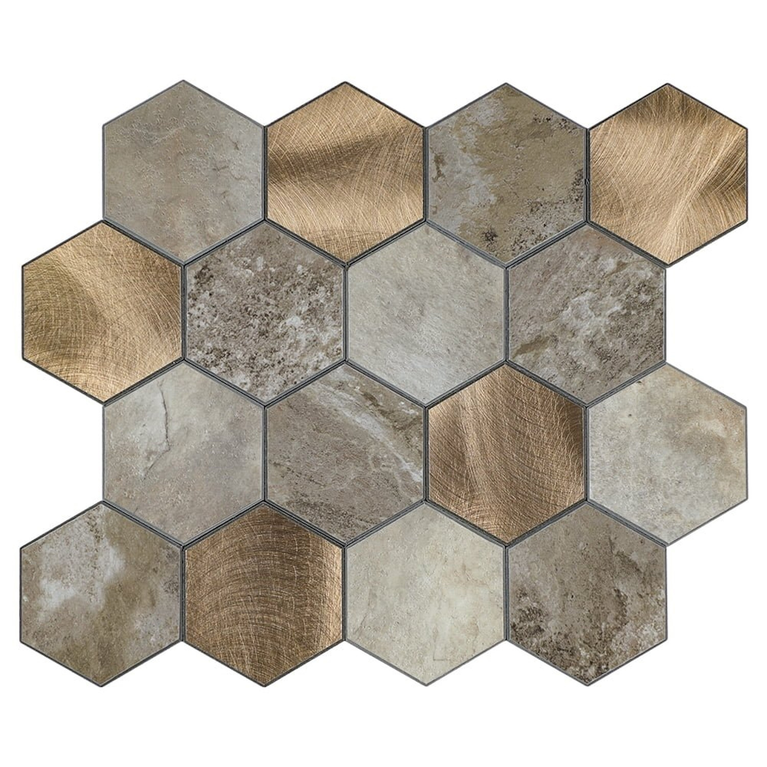 Isodeco Mozaïek  Steenstrip Hexagon Zelfklevend 25.0x29.0 cm Beige Large 