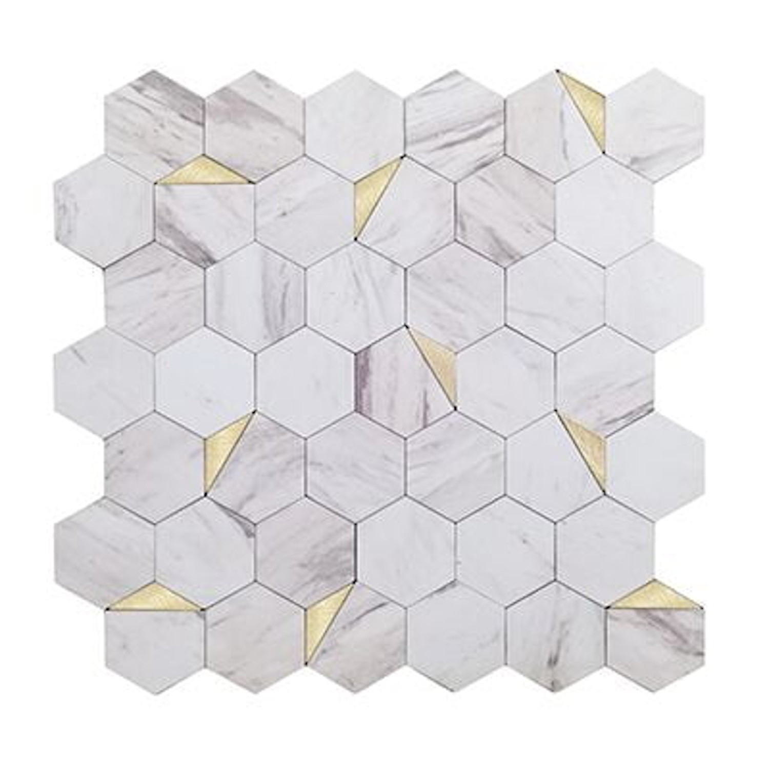 Isodeco Mozaïek  Steenstrip Hexagon Zelfklevend 28.0x29.0 cm Goud Wit Marmer 