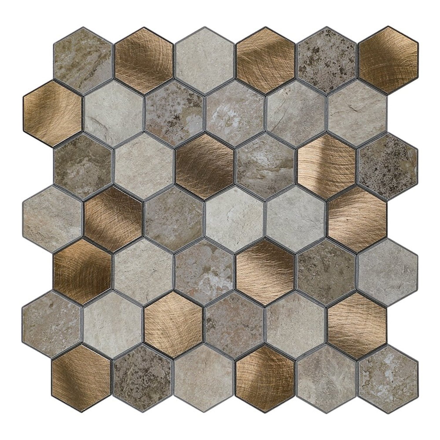 Isodeco Mozaïek  Steenstrip Hexagon Zelfklevend 28.0x29.0 cm Medium Beige 