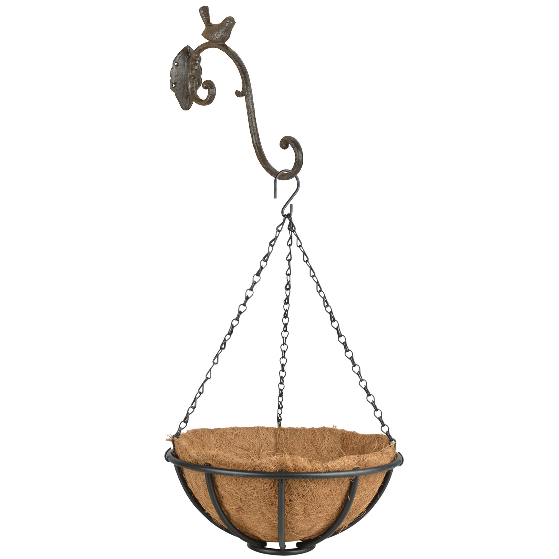 Esschert Design Hanging basket 30 cm van metaal met ijzeren muurhaak - complete hangmand set -