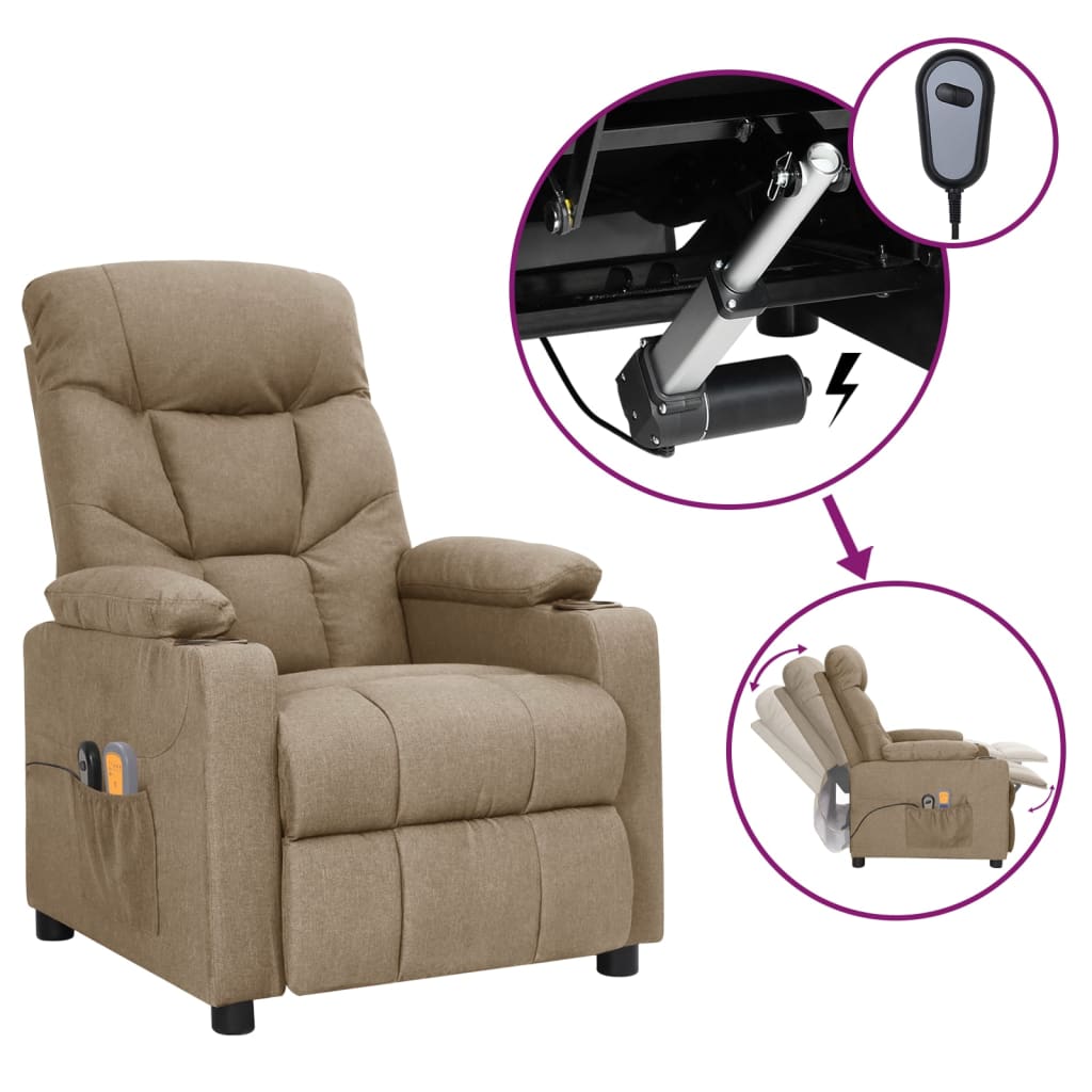 VidaXL Massagestoel elektrisch stof taupe