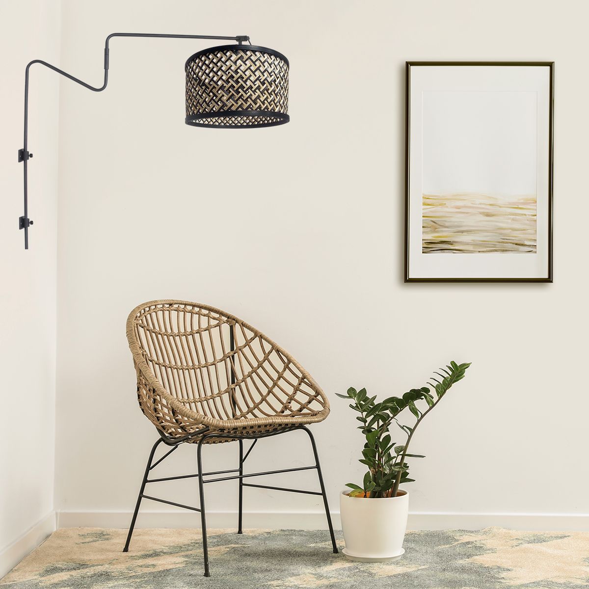 Anne Light&home Wandlamp Linstrom | 1 lichts | E27 | naturel&zwart