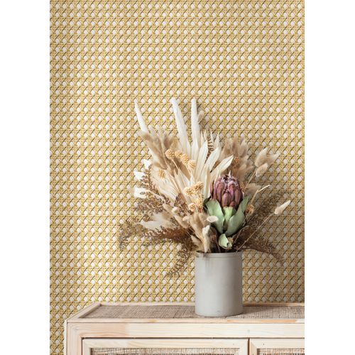 Praxis Vliesbehang Met Webbing Print Geel-beige - Beige